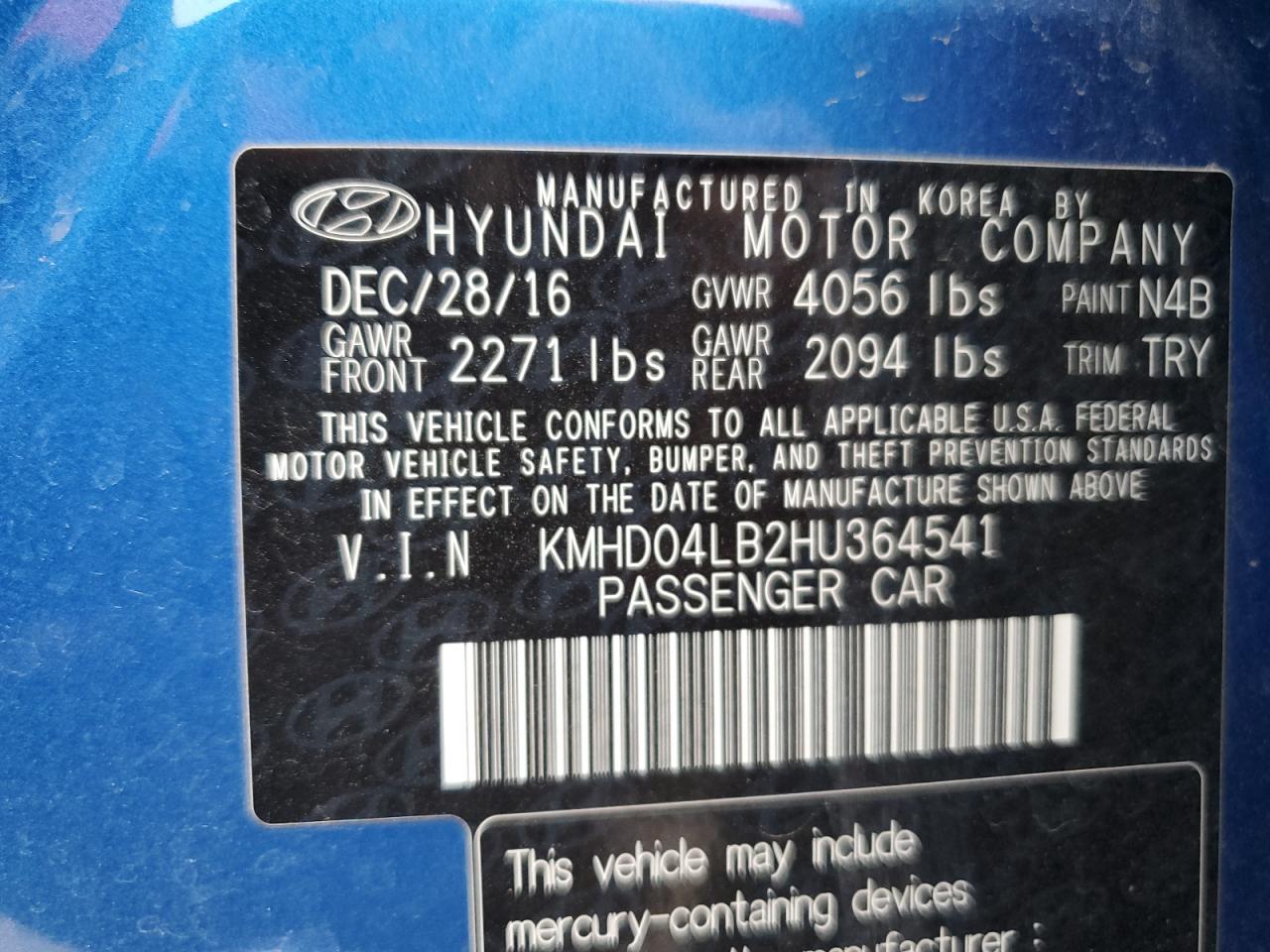 Photo 11 VIN: KMHD04LB2HU364541 - HYUNDAI ELANTRA 