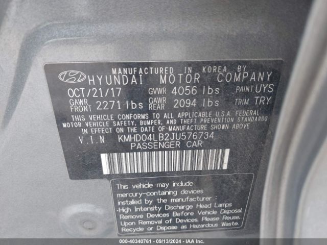 Photo 8 VIN: KMHD04LB2JU576734 - HYUNDAI ELANTRA 