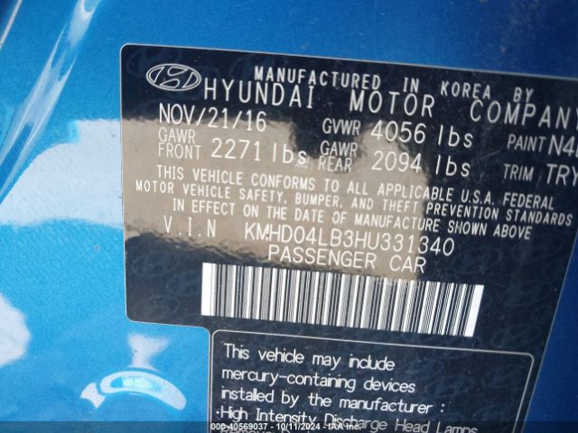 Photo 8 VIN: KMHD04LB3HU331340 - HYUNDAI ELANTRA 