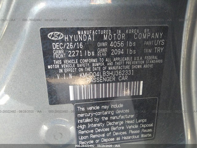 Photo 8 VIN: KMHD04LB3HU362331 - HYUNDAI ELANTRA 