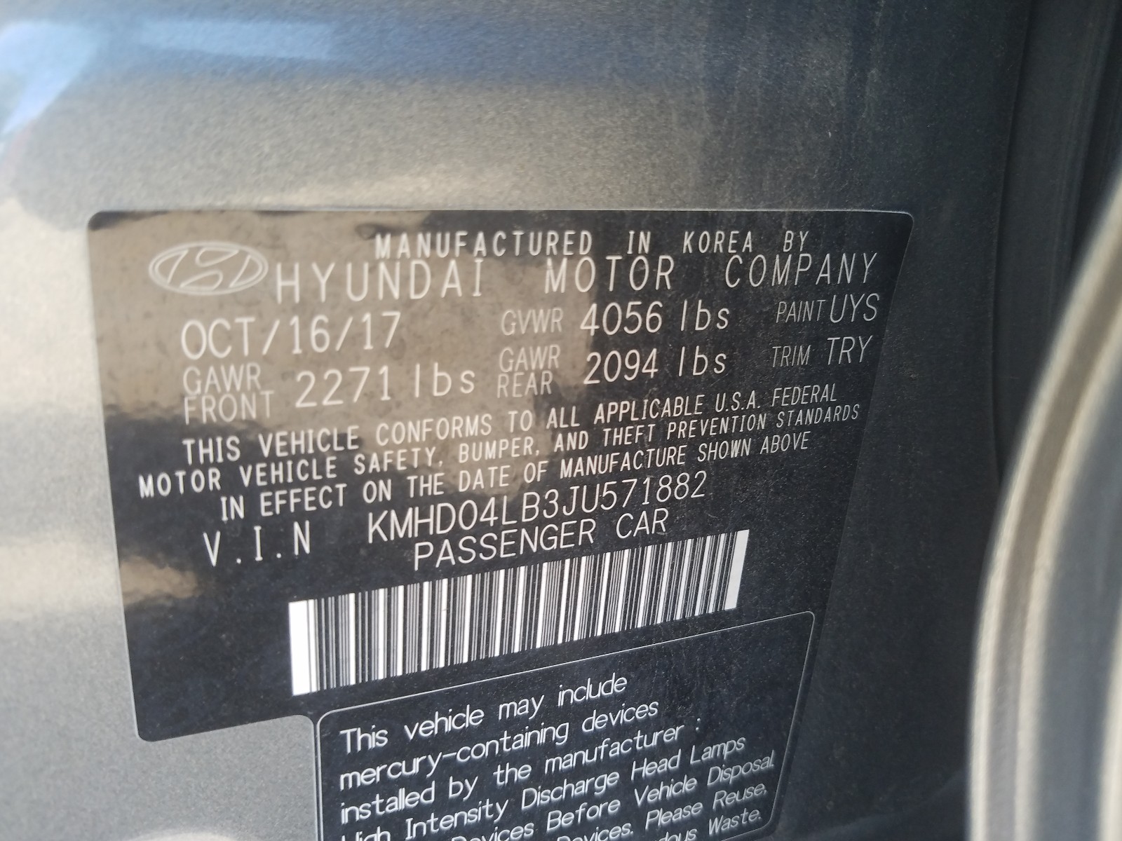 Photo 9 VIN: KMHD04LB3JU571882 - HYUNDAI ELANTRA SP 