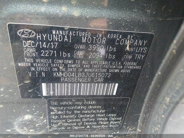 Photo 8 VIN: KMHD04LB3JU615072 - HYUNDAI ELANTRA 