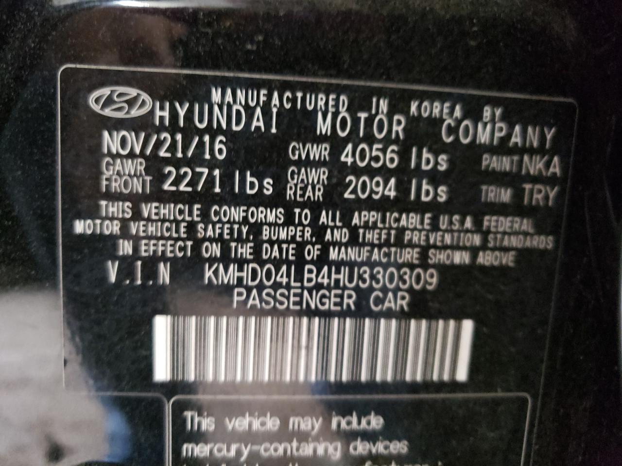 Photo 11 VIN: KMHD04LB4HU330309 - HYUNDAI ELANTRA 