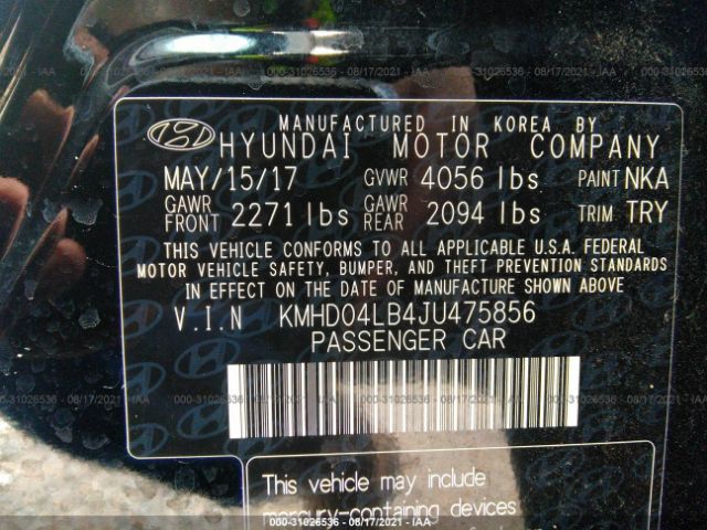 Photo 8 VIN: KMHD04LB4JU475856 - HYUNDAI ELANTRA 