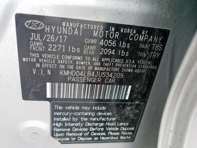 Photo 9 VIN: KMHD04LB4JU534209 - HYUNDAI ELANTRA SP 