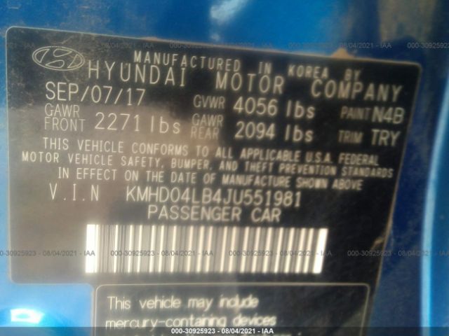 Photo 8 VIN: KMHD04LB4JU551981 - HYUNDAI ELANTRA 