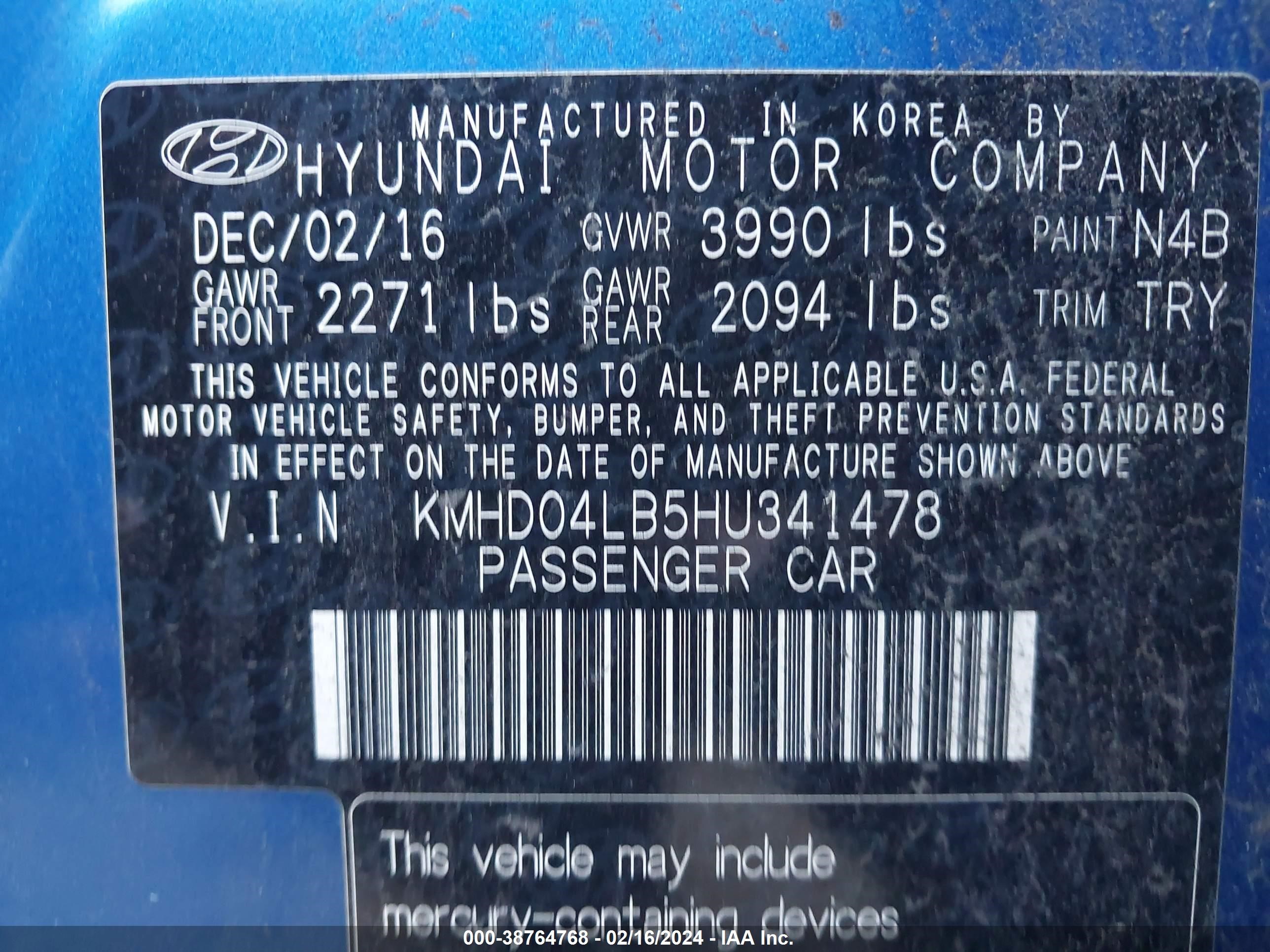 Photo 8 VIN: KMHD04LB5HU341478 - HYUNDAI ELANTRA 