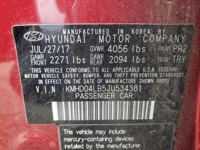 Photo 9 VIN: KMHD04LB5JU534381 - HYUNDAI ELANTRA SP 