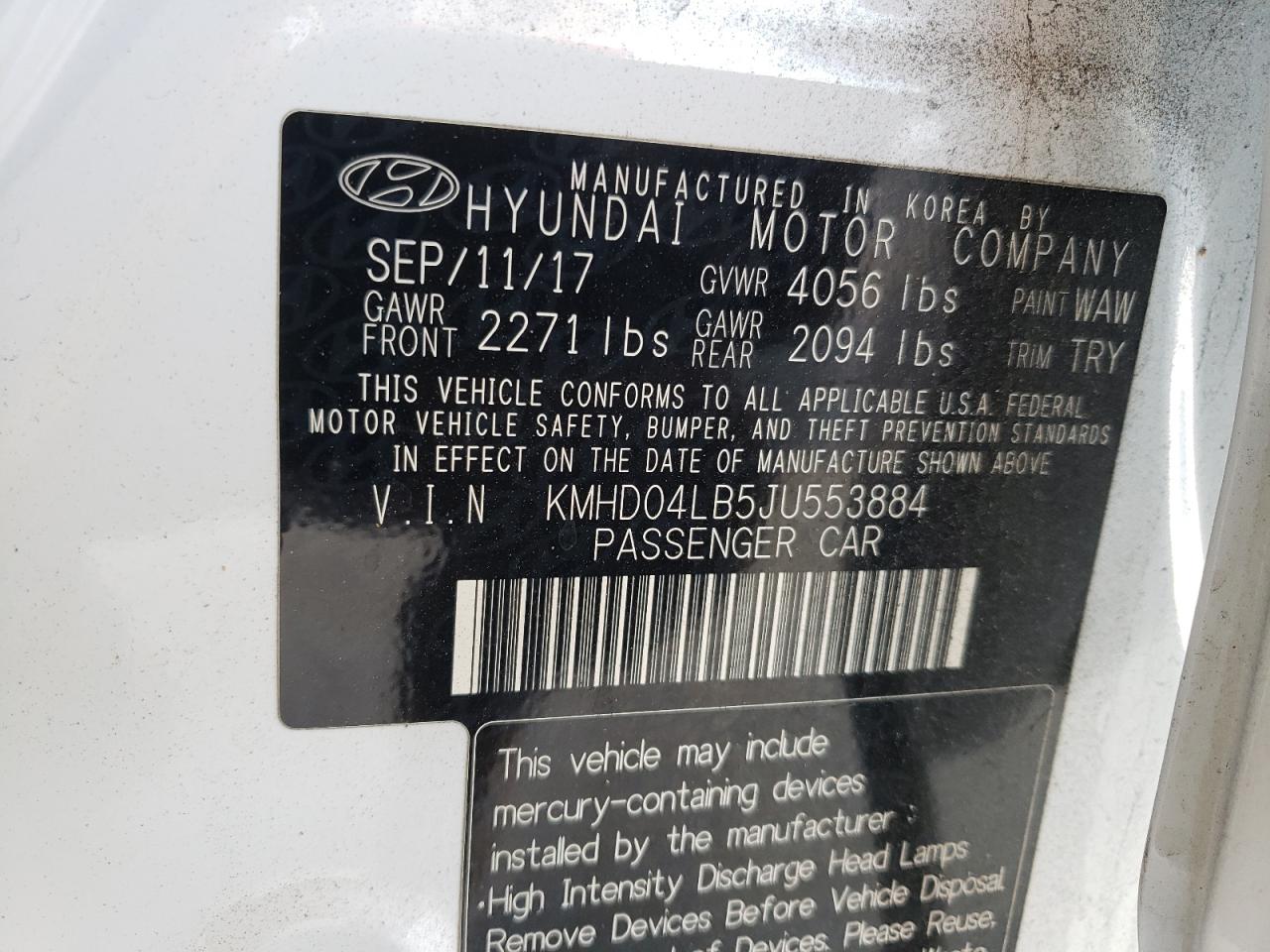 Photo 12 VIN: KMHD04LB5JU553884 - HYUNDAI ELANTRA 