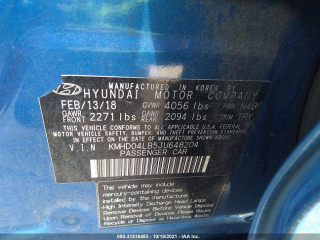 Photo 8 VIN: KMHD04LB5JU648204 - HYUNDAI ELANTRA 