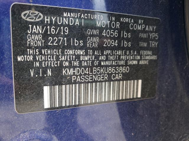 Photo 9 VIN: KMHD04LB5KU863860 - HYUNDAI ELANTRA SP 