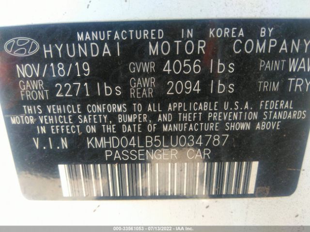 Photo 8 VIN: KMHD04LB5LU034787 - HYUNDAI ELANTRA 