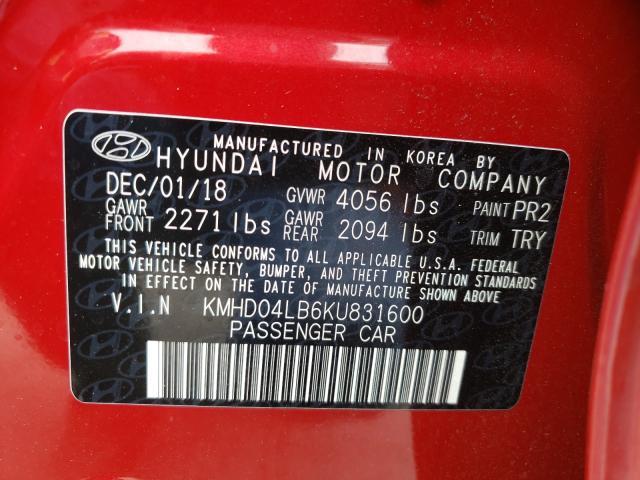 Photo 9 VIN: KMHD04LB6KU831600 - HYUNDAI ELANTRA SP 