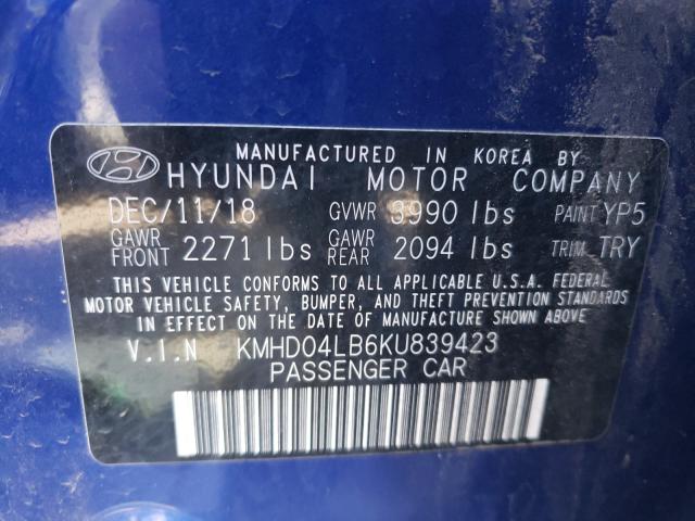 Photo 9 VIN: KMHD04LB6KU839423 - HYUNDAI ELANTRA SP 