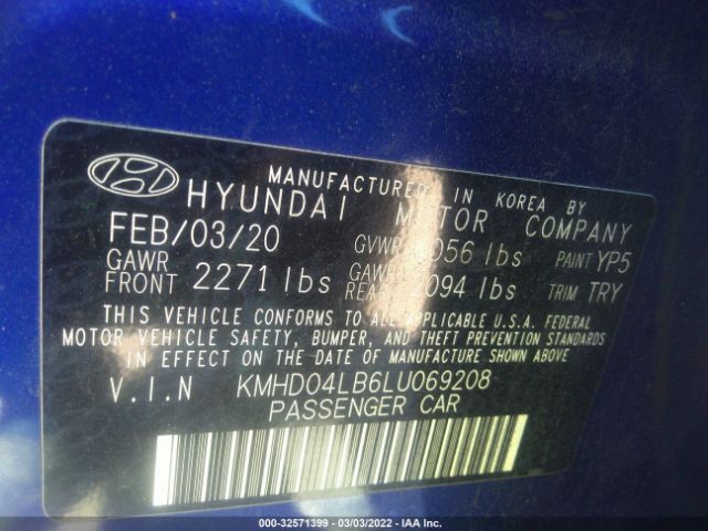 Photo 8 VIN: KMHD04LB6LU069208 - HYUNDAI ELANTRA 