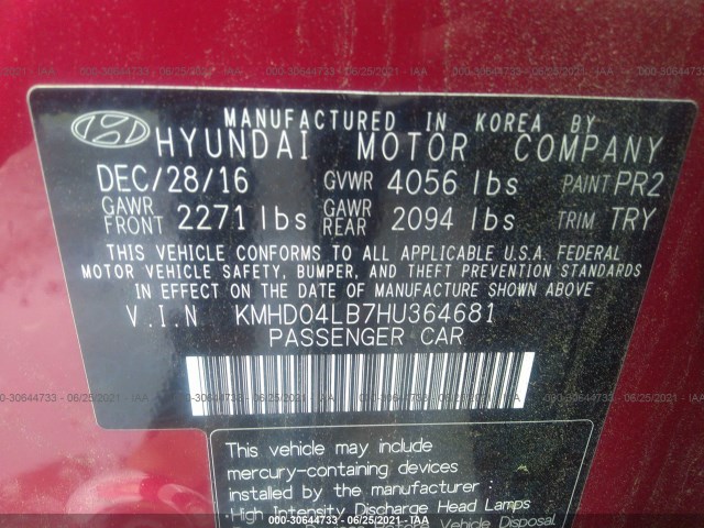 Photo 8 VIN: KMHD04LB7HU364681 - HYUNDAI ELANTRA 