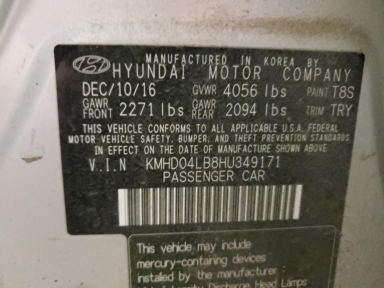 Photo 11 VIN: KMHD04LB8HU349171 - HYUNDAI ELANTRA 