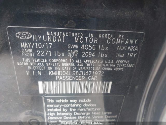 Photo 8 VIN: KMHD04LB8JU471972 - HYUNDAI ELANTRA 