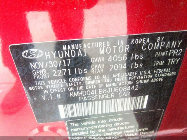 Photo 8 VIN: KMHD04LB8JU608442 - HYUNDAI ELANTRA 