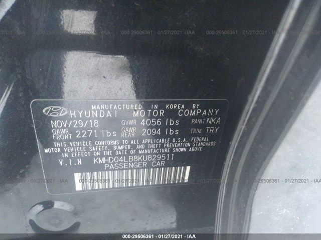 Photo 8 VIN: KMHD04LB8KU829511 - HYUNDAI ELANTRA 