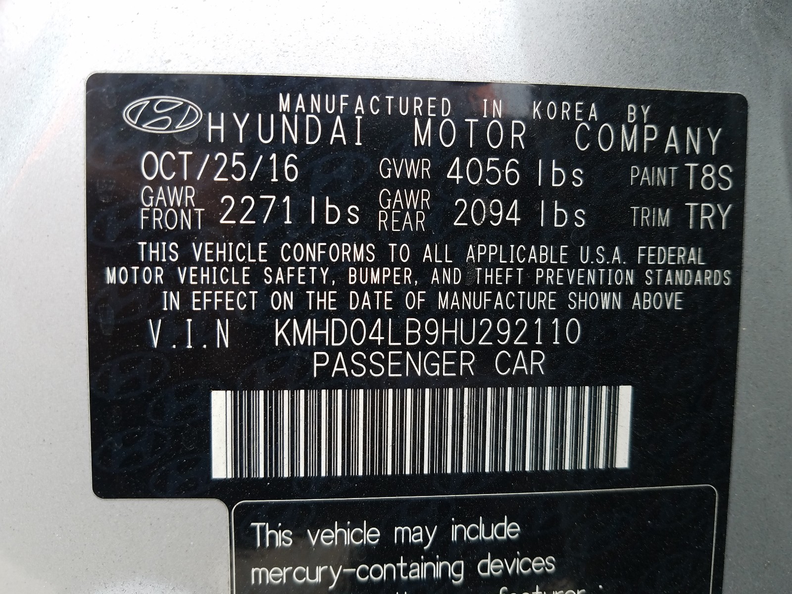 Photo 9 VIN: KMHD04LB9HU292110 - HYUNDAI ELANTRA SP 