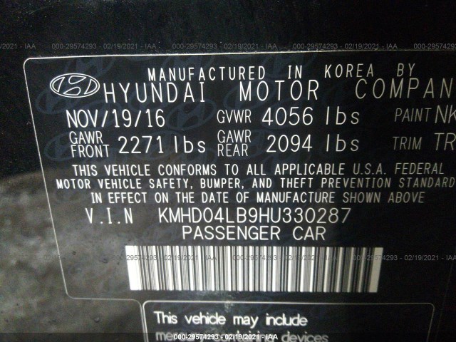 Photo 8 VIN: KMHD04LB9HU330287 - HYUNDAI ELANTRA 