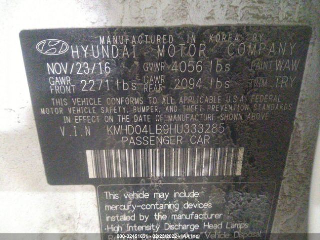 Photo 8 VIN: KMHD04LB9HU333285 - HYUNDAI ELANTRA 