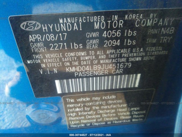 Photo 8 VIN: KMHD04LB9JU451679 - HYUNDAI ELANTRA 