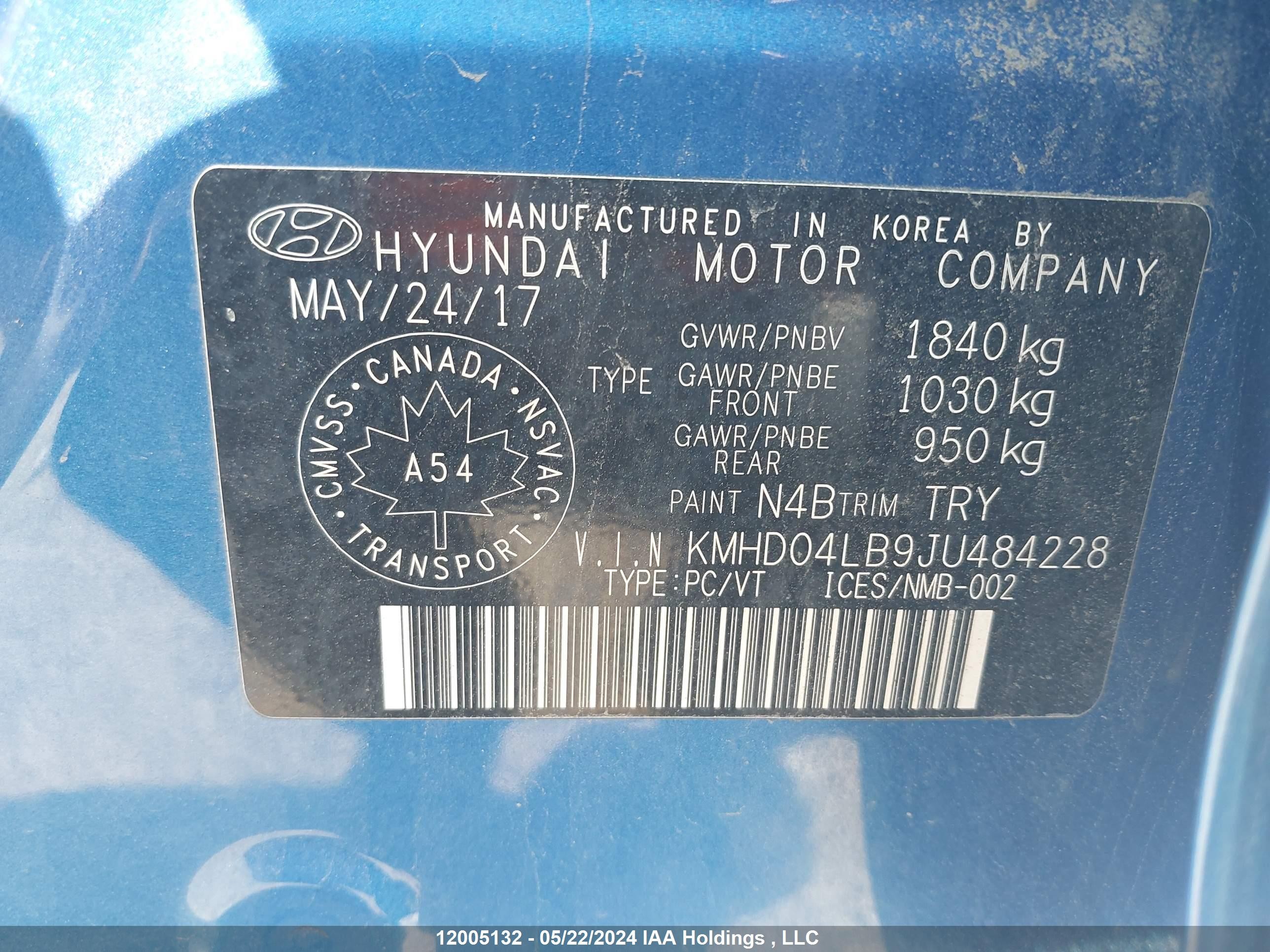 Photo 8 VIN: KMHD04LB9JU484228 - HYUNDAI ELANTRA 