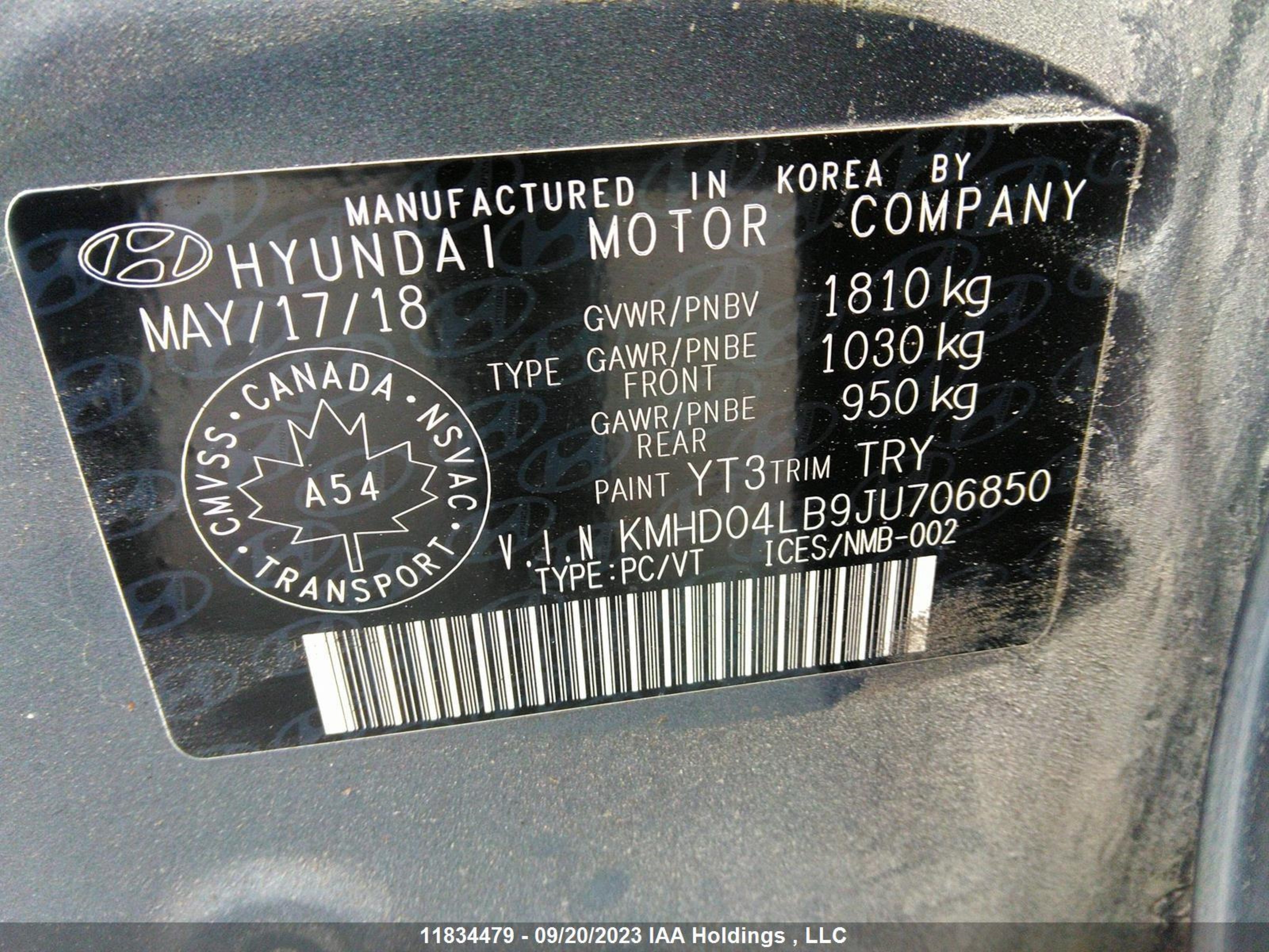 Photo 8 VIN: KMHD04LB9JU706850 - HYUNDAI ELANTRA 