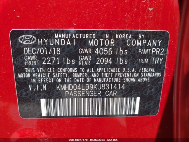 Photo 8 VIN: KMHD04LB9KU831414 - HYUNDAI ELANTRA 