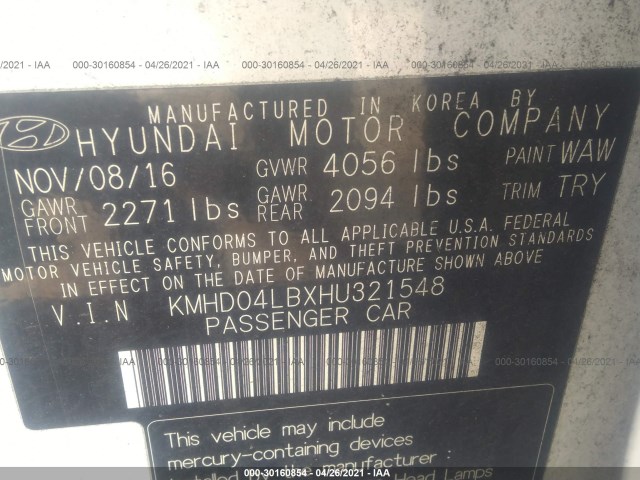 Photo 8 VIN: KMHD04LBXHU321548 - HYUNDAI ELANTRA 