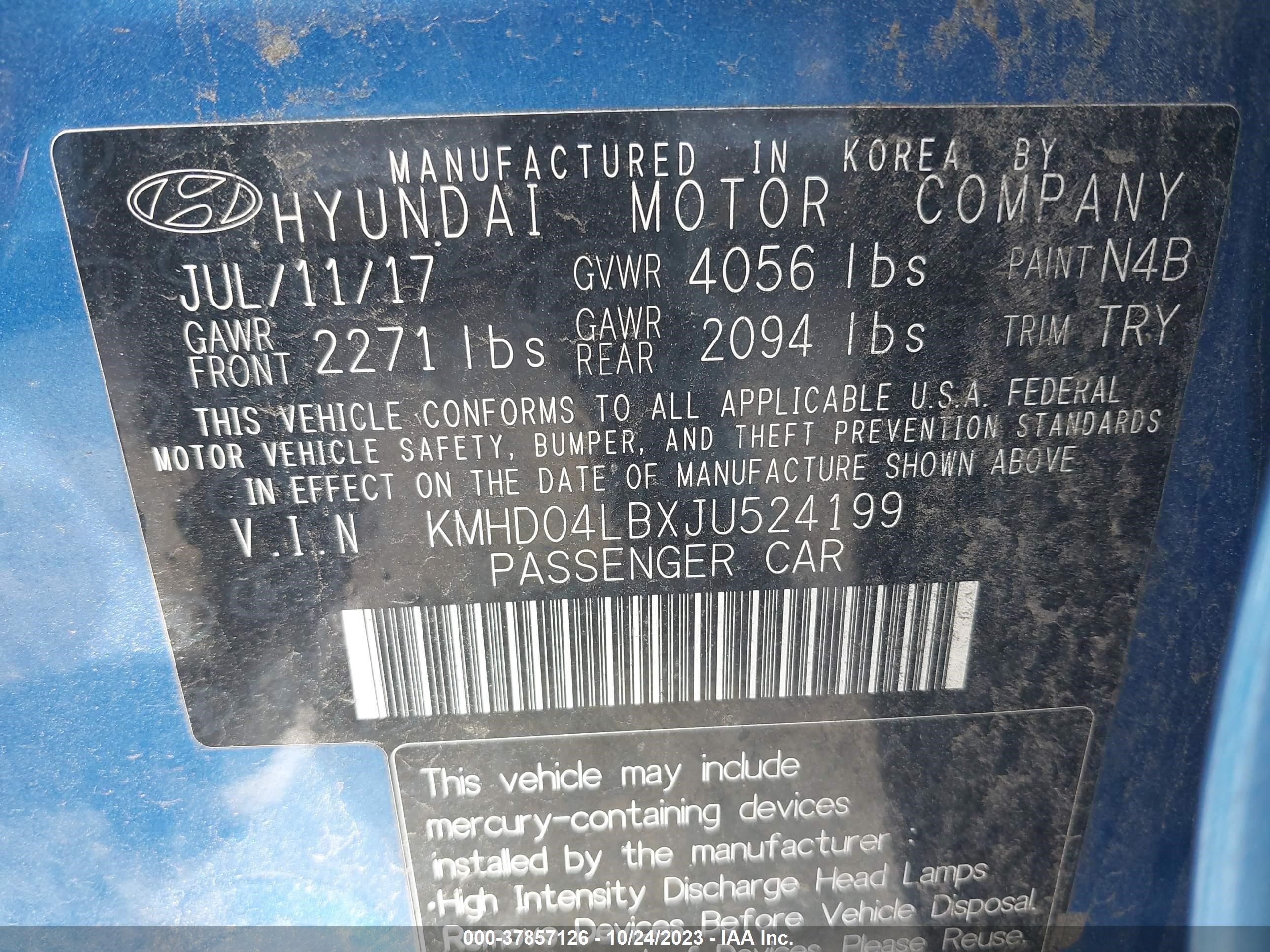 Photo 8 VIN: KMHD04LBXJU524199 - HYUNDAI ELANTRA 