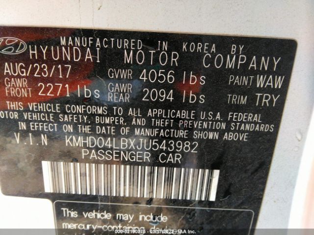 Photo 8 VIN: KMHD04LBXJU543982 - HYUNDAI ELANTRA 