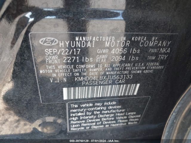 Photo 8 VIN: KMHD04LBXJU563133 - HYUNDAI ELANTRA 