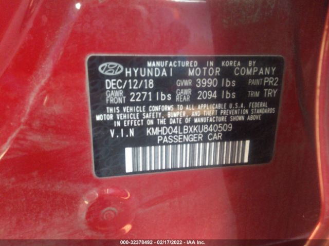 Photo 8 VIN: KMHD04LBXKU840509 - HYUNDAI ELANTRA 