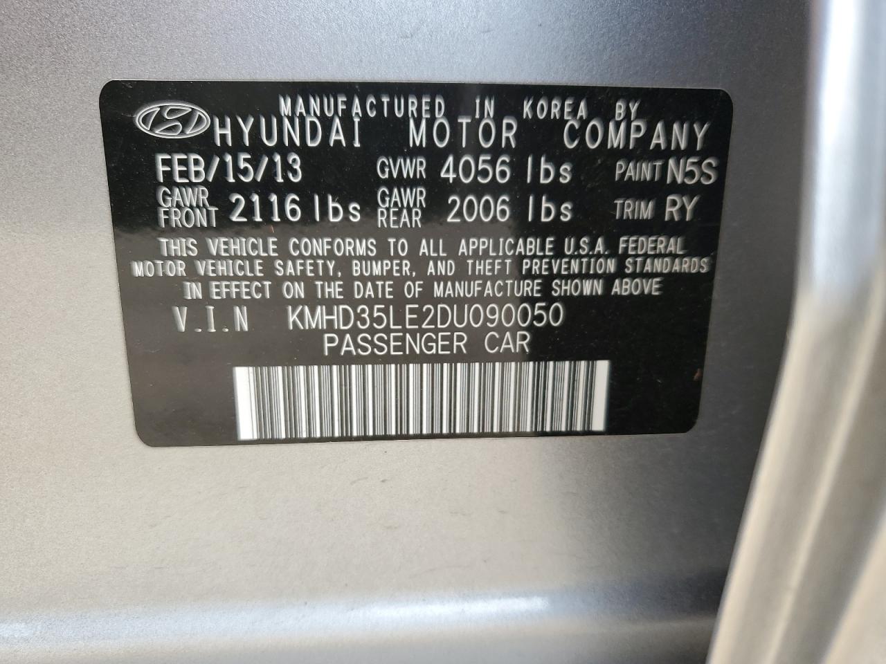 Photo 12 VIN: KMHD35LE2DU090050 - HYUNDAI ELANTRA 