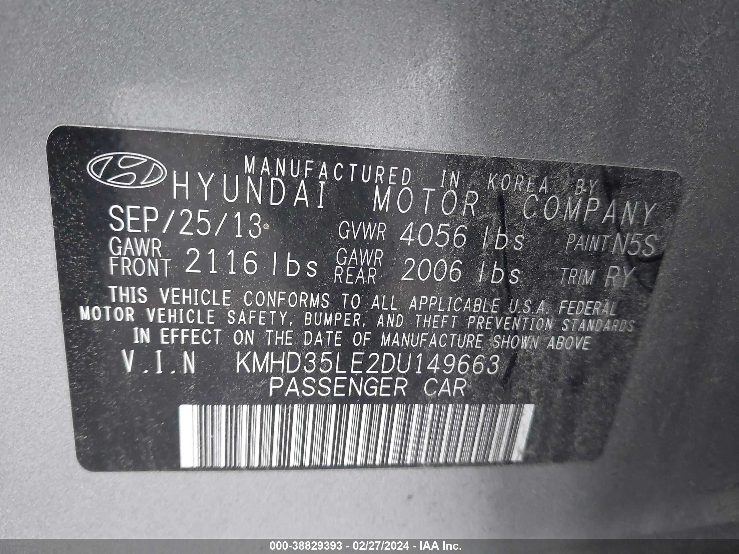 Photo 8 VIN: KMHD35LE2DU149663 - HYUNDAI ELANTRA 