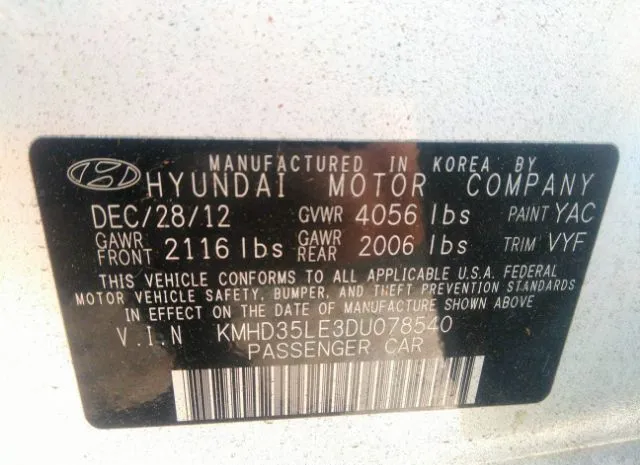 Photo 8 VIN: KMHD35LE3DU078540 - HYUNDAI ELANTRA GT 