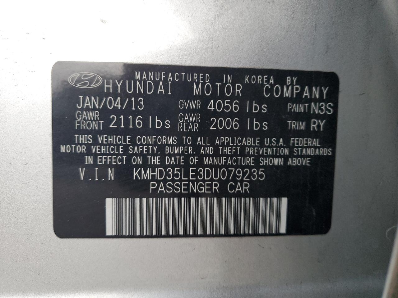 Photo 11 VIN: KMHD35LE3DU079235 - HYUNDAI ELANTRA 