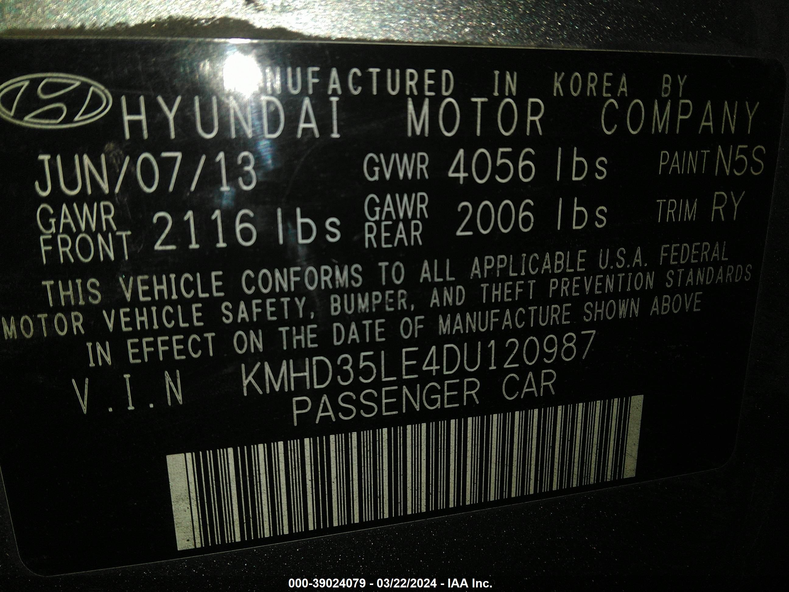 Photo 8 VIN: KMHD35LE4DU120987 - HYUNDAI ELANTRA 