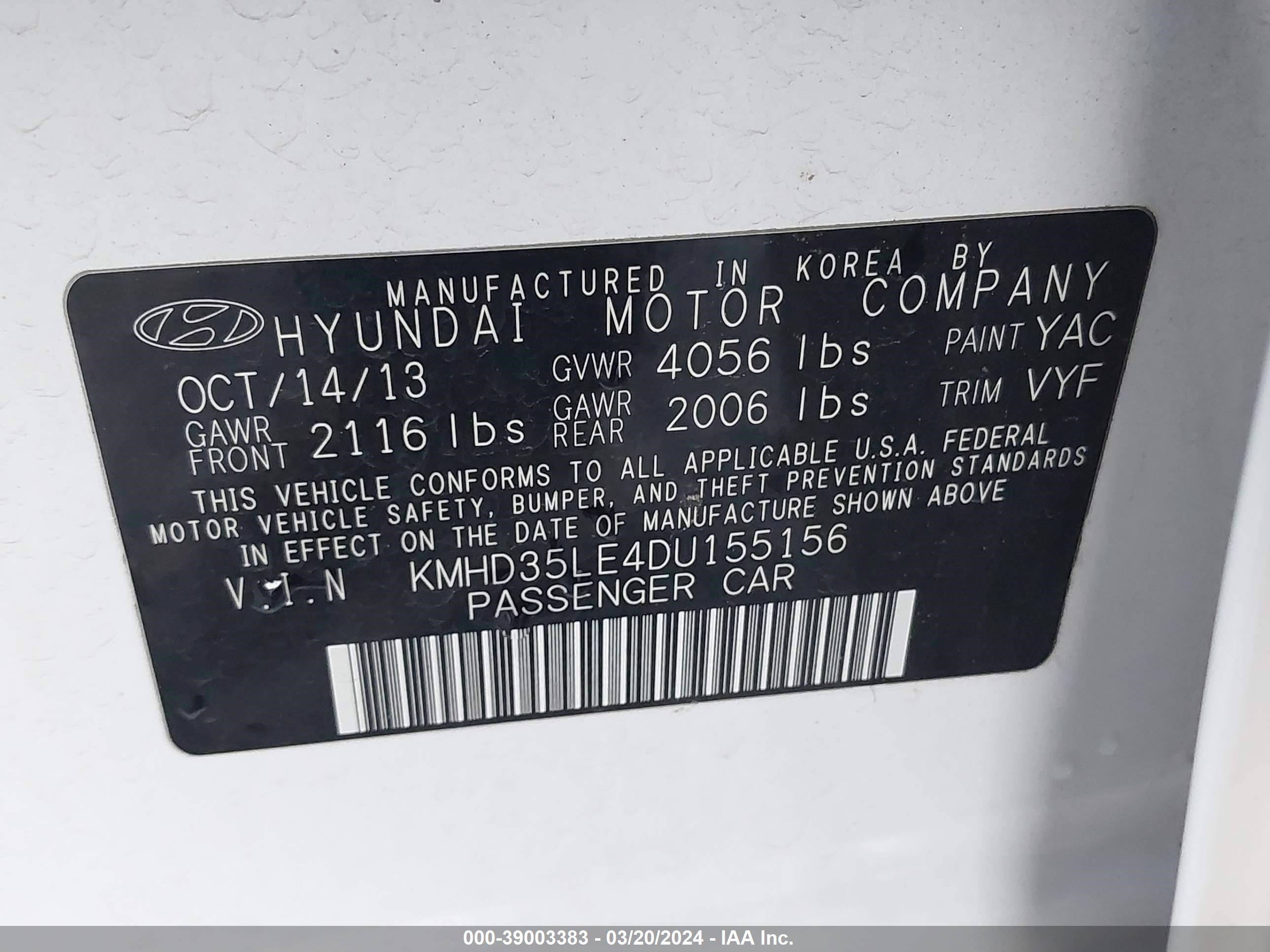 Photo 8 VIN: KMHD35LE4DU155156 - HYUNDAI ELANTRA 