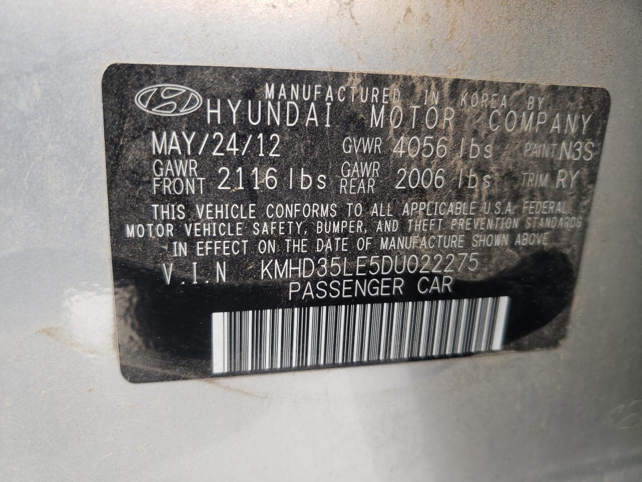 Photo 12 VIN: KMHD35LE5DU022275 - HYUNDAI ELANTRA 