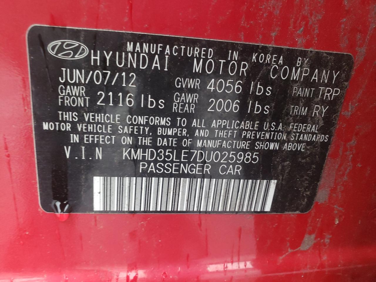 Photo 12 VIN: KMHD35LE7DU025985 - HYUNDAI ELANTRA 