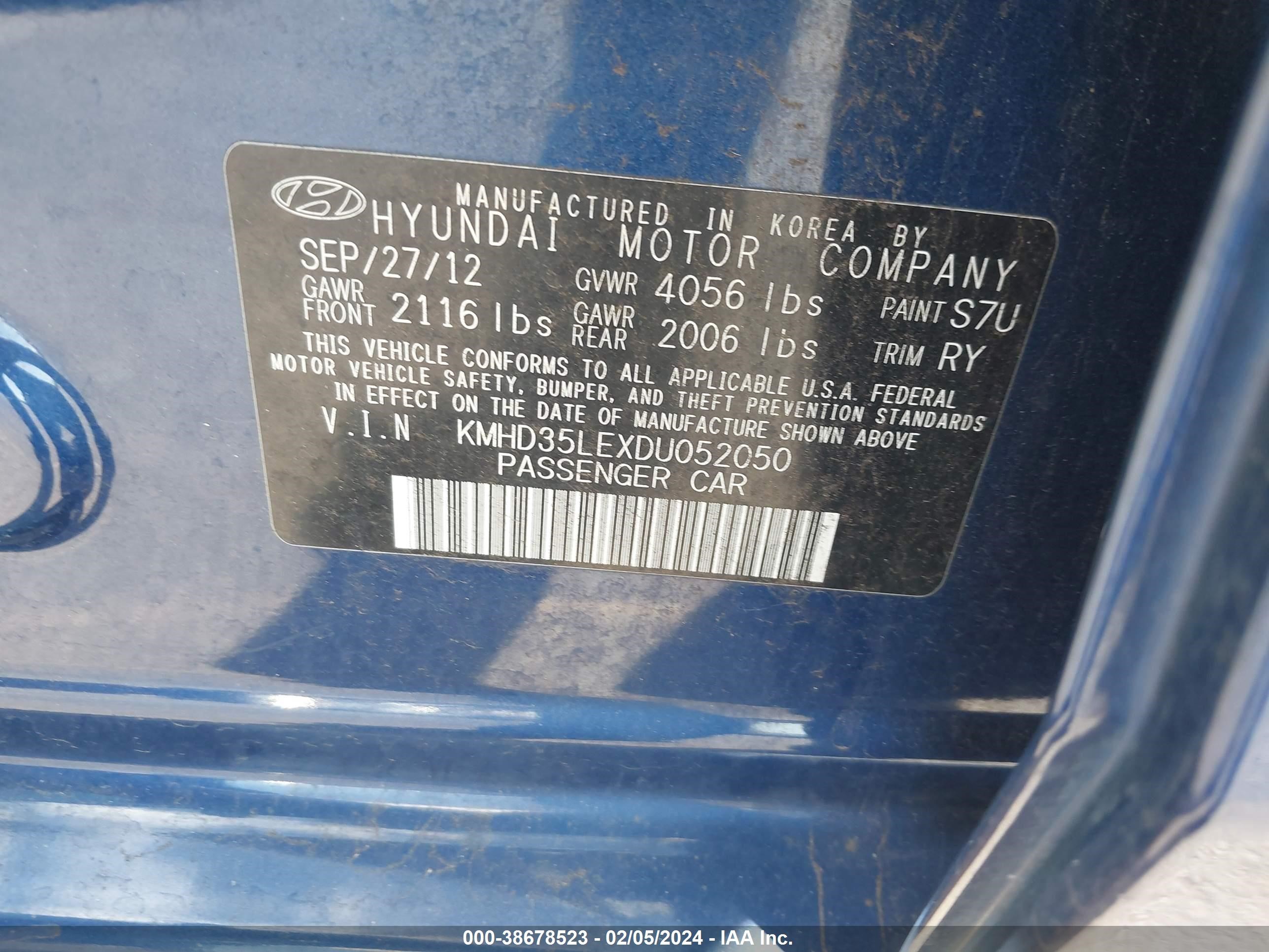 Photo 8 VIN: KMHD35LEXDU052050 - HYUNDAI ELANTRA 