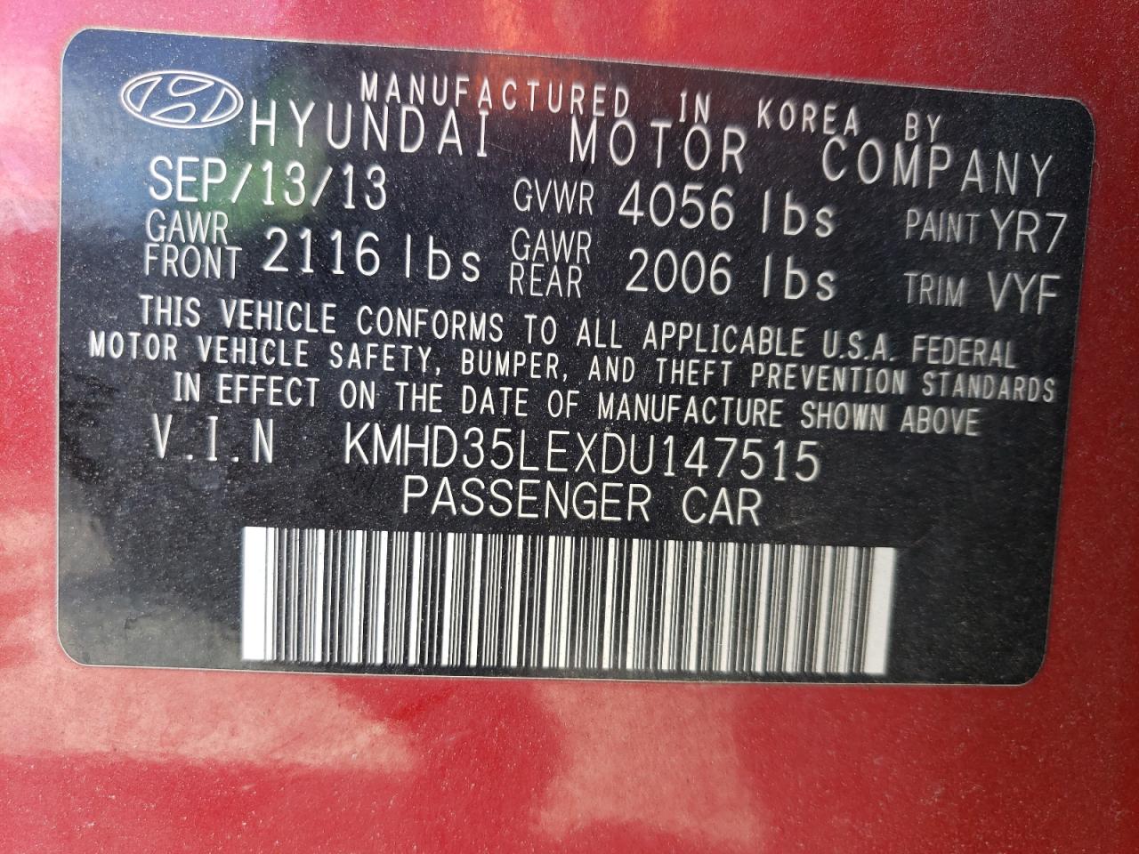 Photo 11 VIN: KMHD35LEXDU147515 - HYUNDAI ELANTRA 