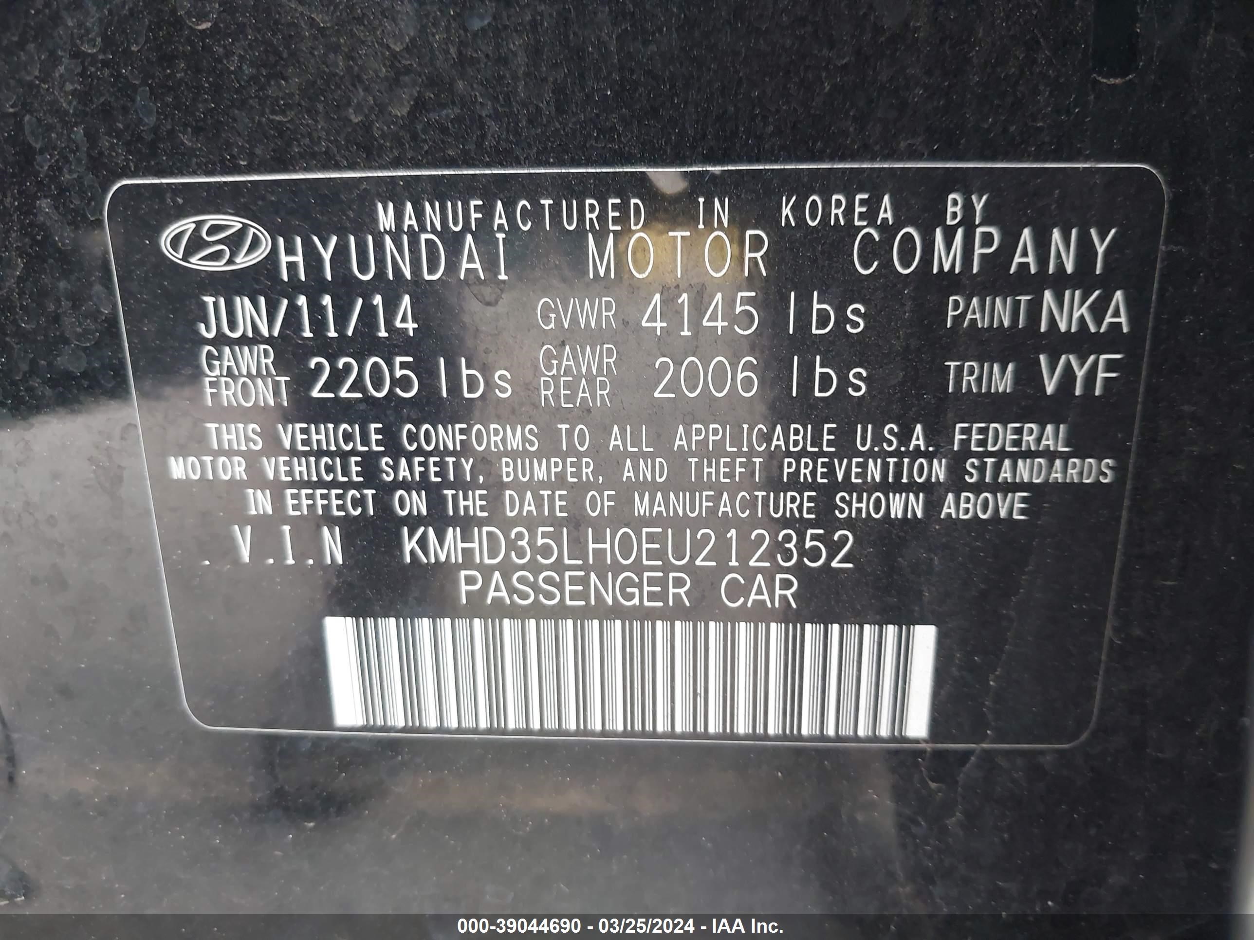 Photo 8 VIN: KMHD35LH0EU212352 - HYUNDAI ELANTRA 