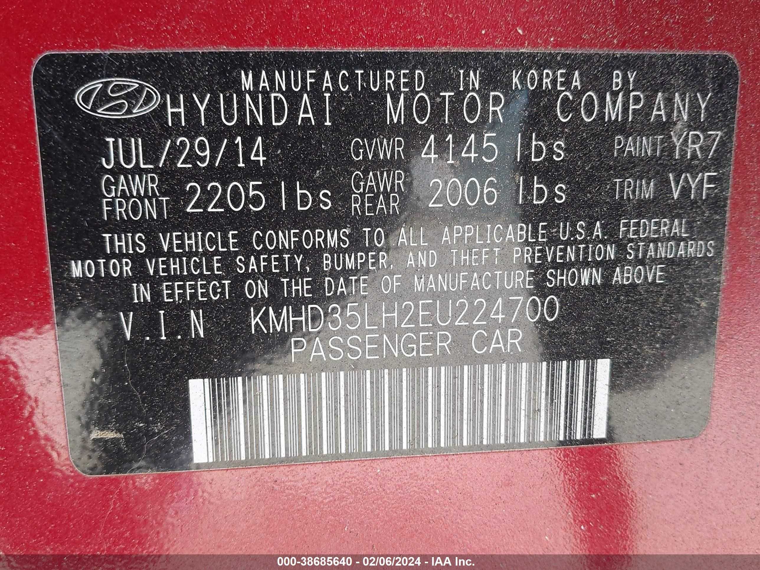 Photo 8 VIN: KMHD35LH2EU224700 - HYUNDAI ELANTRA 