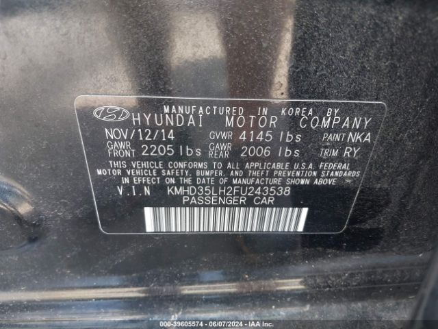 Photo 8 VIN: KMHD35LH2FU243538 - HYUNDAI ELANTRA 