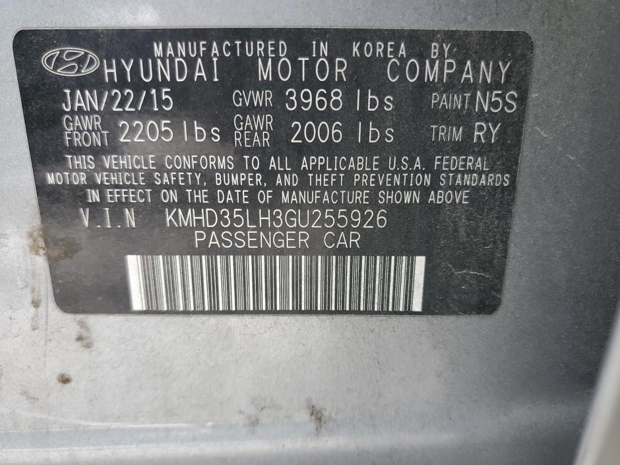 Photo 11 VIN: KMHD35LH3GU255926 - HYUNDAI ELANTRA 